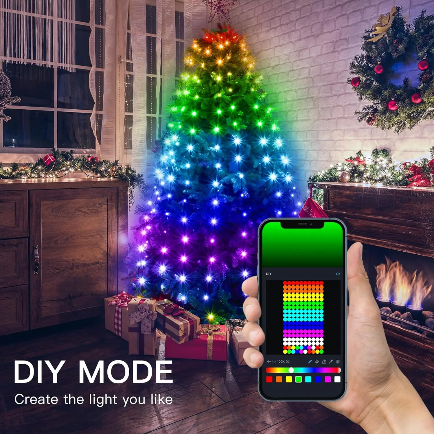 RGBIC Christmas Tree Lights DIY LED Fairy String Lights with Smart APP & Remote Control Garland for Outdoor Garden Party Wedding