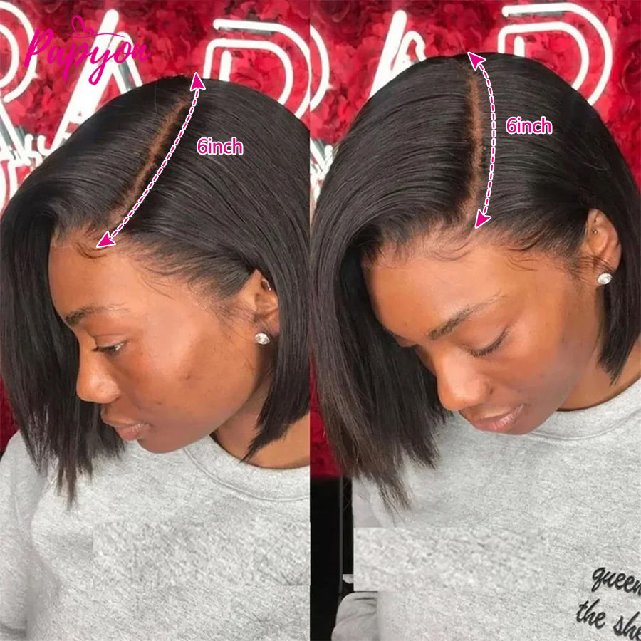 Peluca de Bob corto de cabello humano brasileño Frontal de encaje recto 13x6 para mujeres pelucas Bob delanteras de encaje transparente recto 8-14 pulgadas