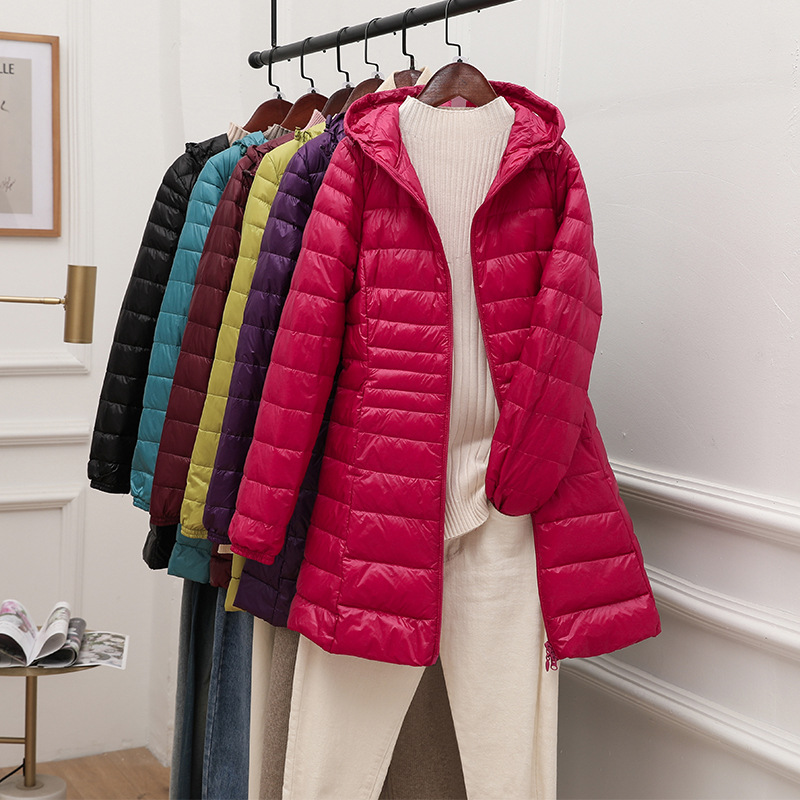 0-10 ℃   Leichte Damen-Winterjacke, geschwollene Daunenjacke, 2024, neue tragbare Kapuze, weiße Entendaunenmantel, winddichte Oberbekleidung, Parkas