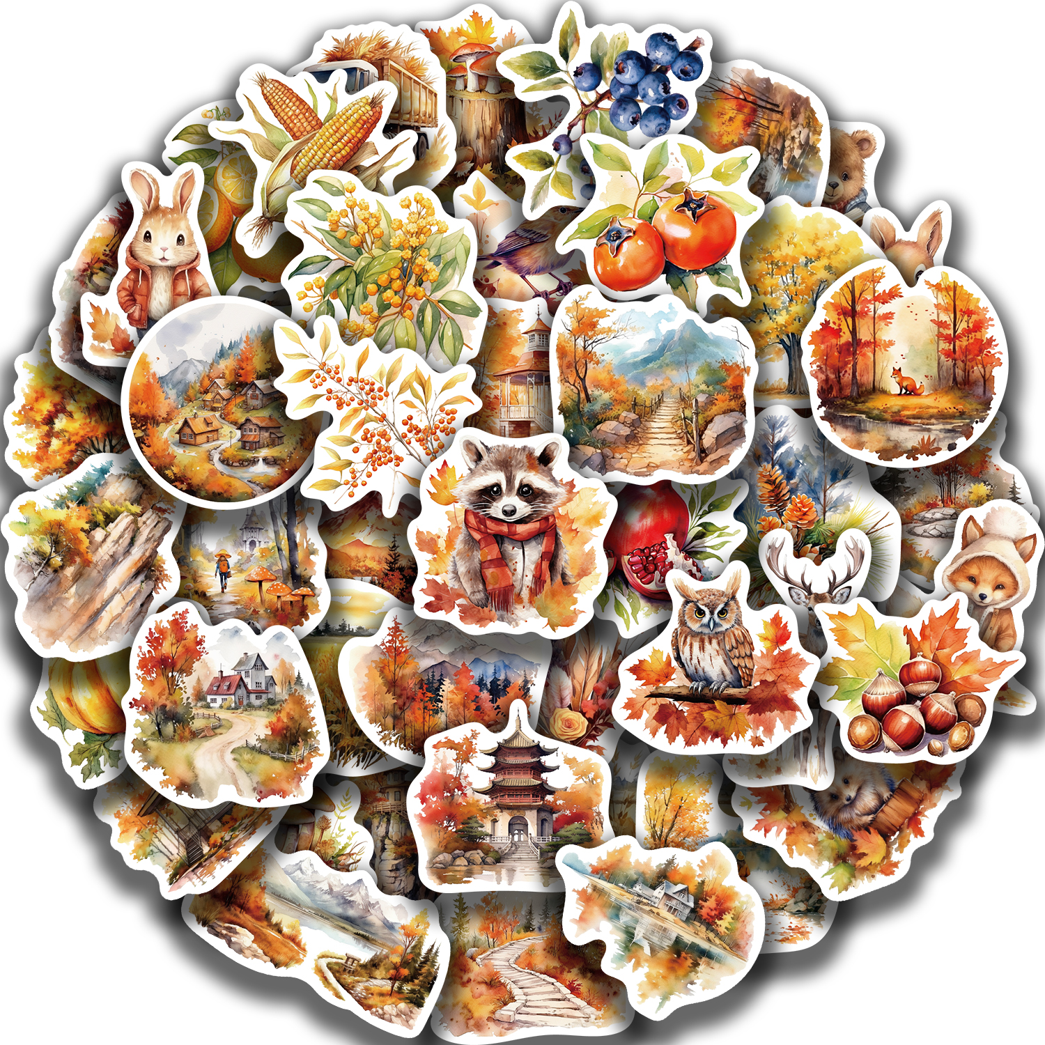 50 Uds. De pegatinas impermeables de grafiti con bonitos dibujos de animales de otoño para ordenador portátil, botella de agua, equipaje, cuaderno, calcomanías de vinilo ﻿