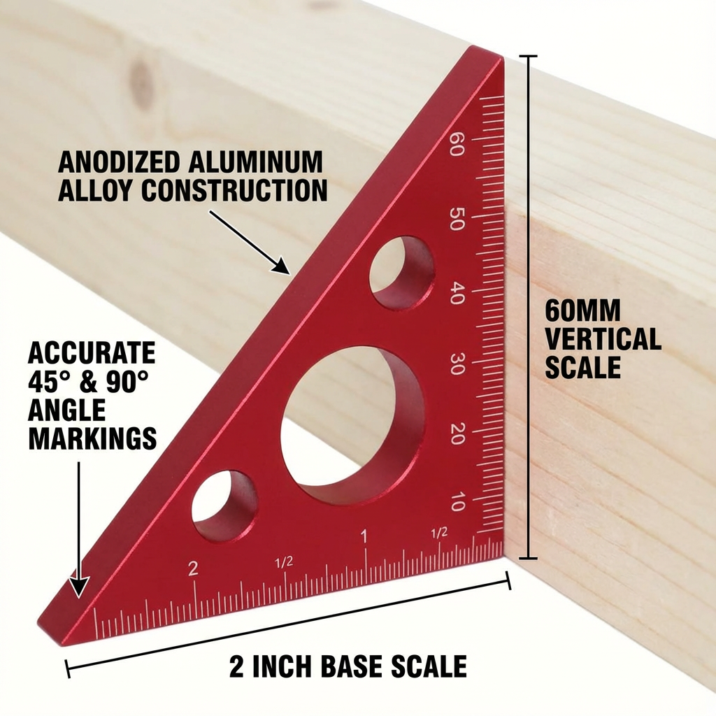Regla de ángulo recto, regla triangular de aluminio con escalas imperiales y métricas, herramienta de medición de altura cuadrada de carpintero maquinista