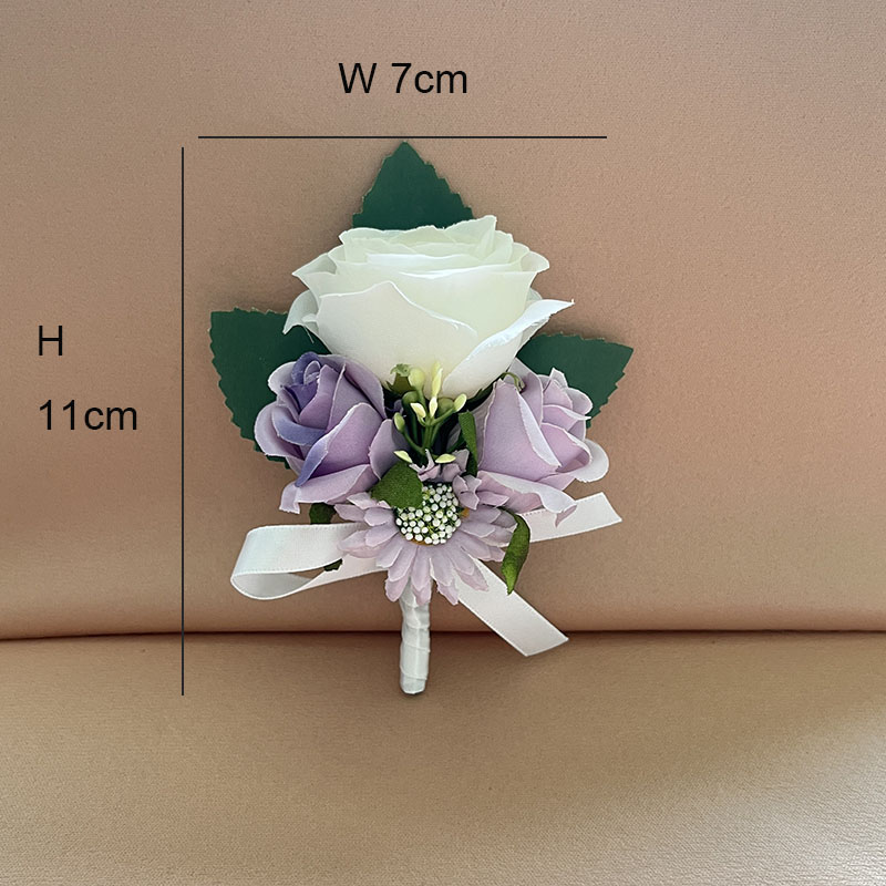 Wedding Bouquet Bride Accessories Bridesmaid Silk Flowers Artificial Roses White Purple Groom Buttonhole Table Centrepiece Decor