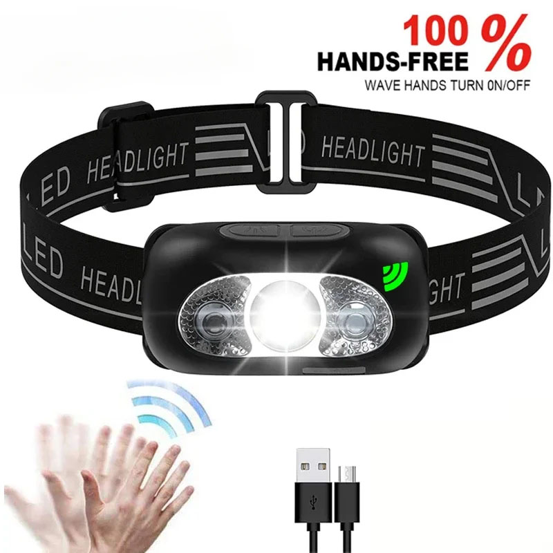 Mini Headlamp Powerful Strong Light Led Night Fishing Torch Head Lamp Outdoor Waterproof Camping Portable LED Sensor Headlamps