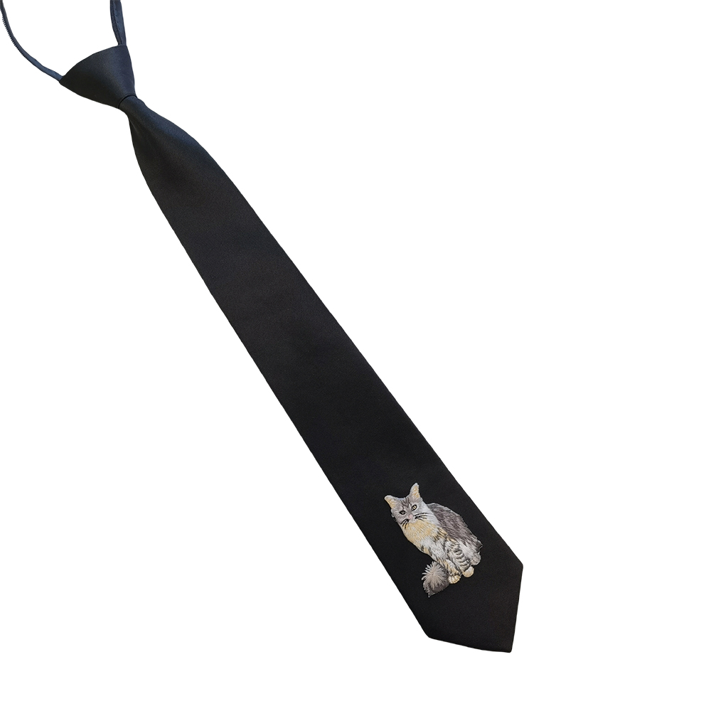 49CM Dierenborduurwerk Luie stropdas Homecoming Student Rits Stropdas Jk Kraag Effen kleur Zwarte stropdas voor academische nachtclubstijl