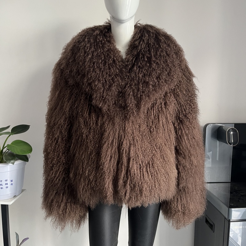 Beiziru donkerbruine Mongolië schapenbontjas voor dames, echte warme, stijlvolle bovenkleding