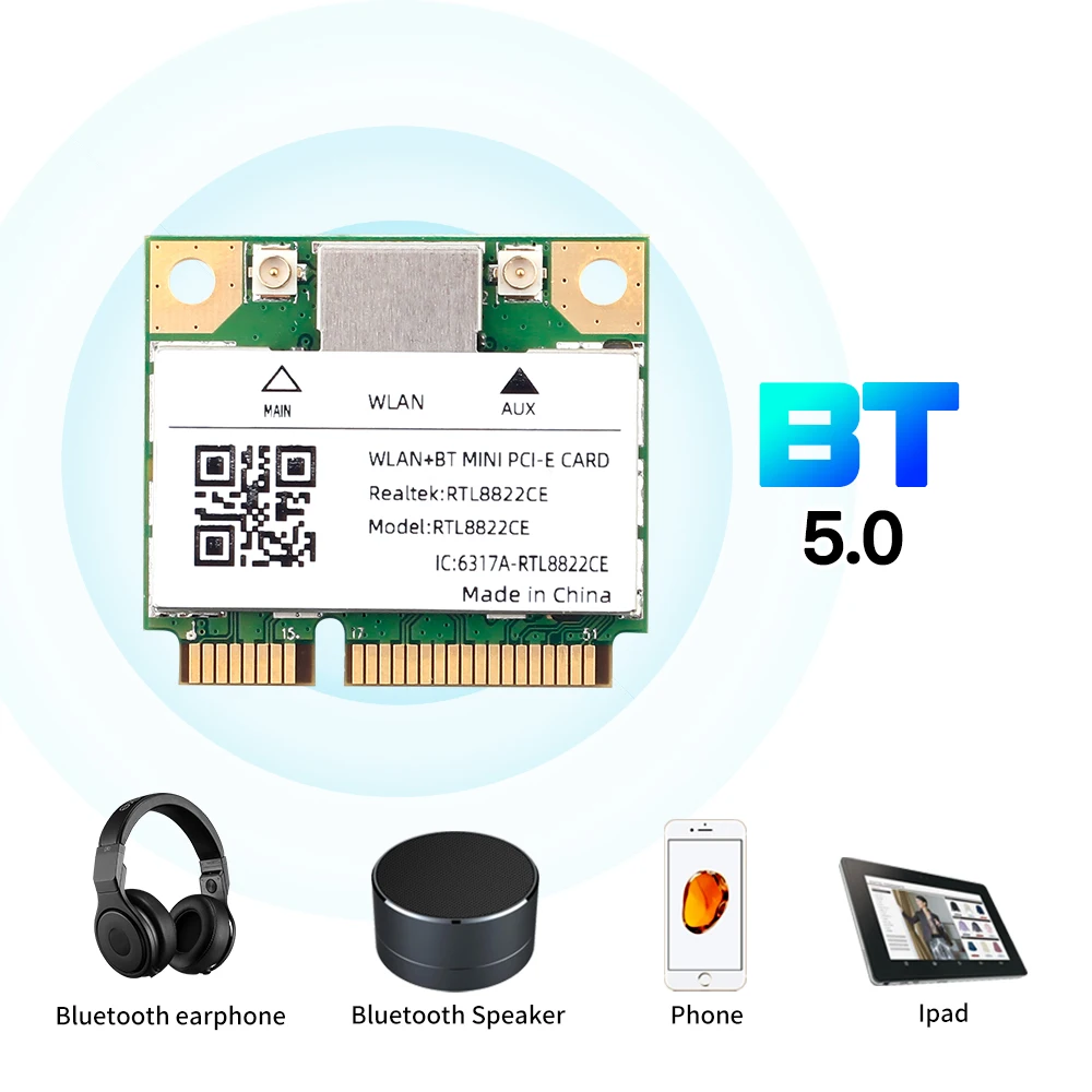 Двухдиапазонный мини-Pcie RTL8822CE 1200 Мбит/с Wi-Fi-карта Bluetooth 5,0 беспроводной адаптер 802.11ac WIFI-ключ для Win10/11 лучше 7260HMW