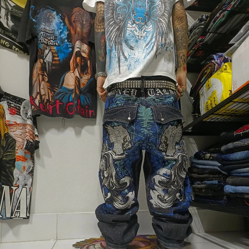 Streetwear Fashion Neue Übergroßen Druck Baggy Jeans Männer Y2K Harajuku Vintage Pop Gothic Hohe Taille Beiläufige Breite Bein Hosen Hosen