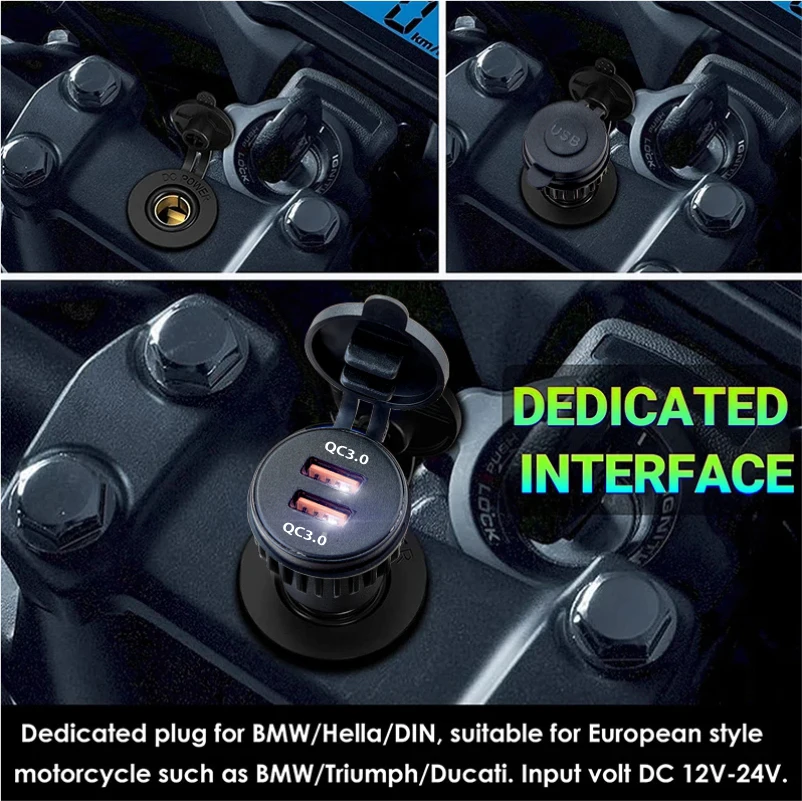 Enchufe QC 3,0 para motocicleta, 12v a usb c, enchufe europeo, adaptador de carga rápida USB C, enchufe DIN Hella para motocicleta, toma de corriente para BMW