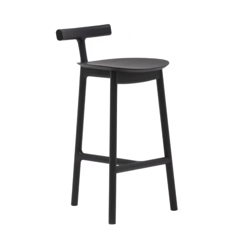 Nordic เก้าอี้บาร์ไม้ Modern Elegant เก้าอี้บาร์ Log สีภายในสูงสตูลตกแต่งบาร์เก้าอี้พนักพิง