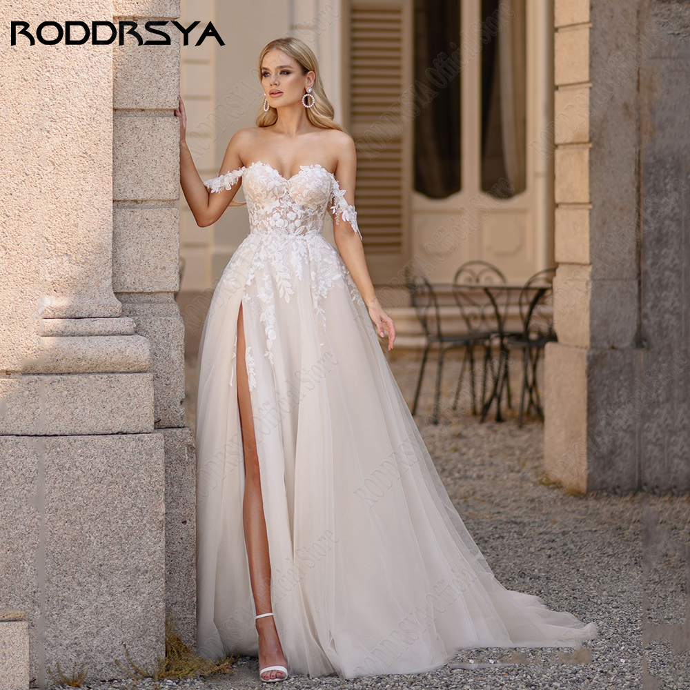 Roddrsya Zivil Brautkleid 2024 Braut schulter frei Schatz Brautkleid Seite geteilt A-Linie Korsett Vestido de Novia angepasstRODDRSYA Zivil Brautkleid 2024 Braut Off Schulter Sweetheart Brautkleid Seite Split A-Linie K