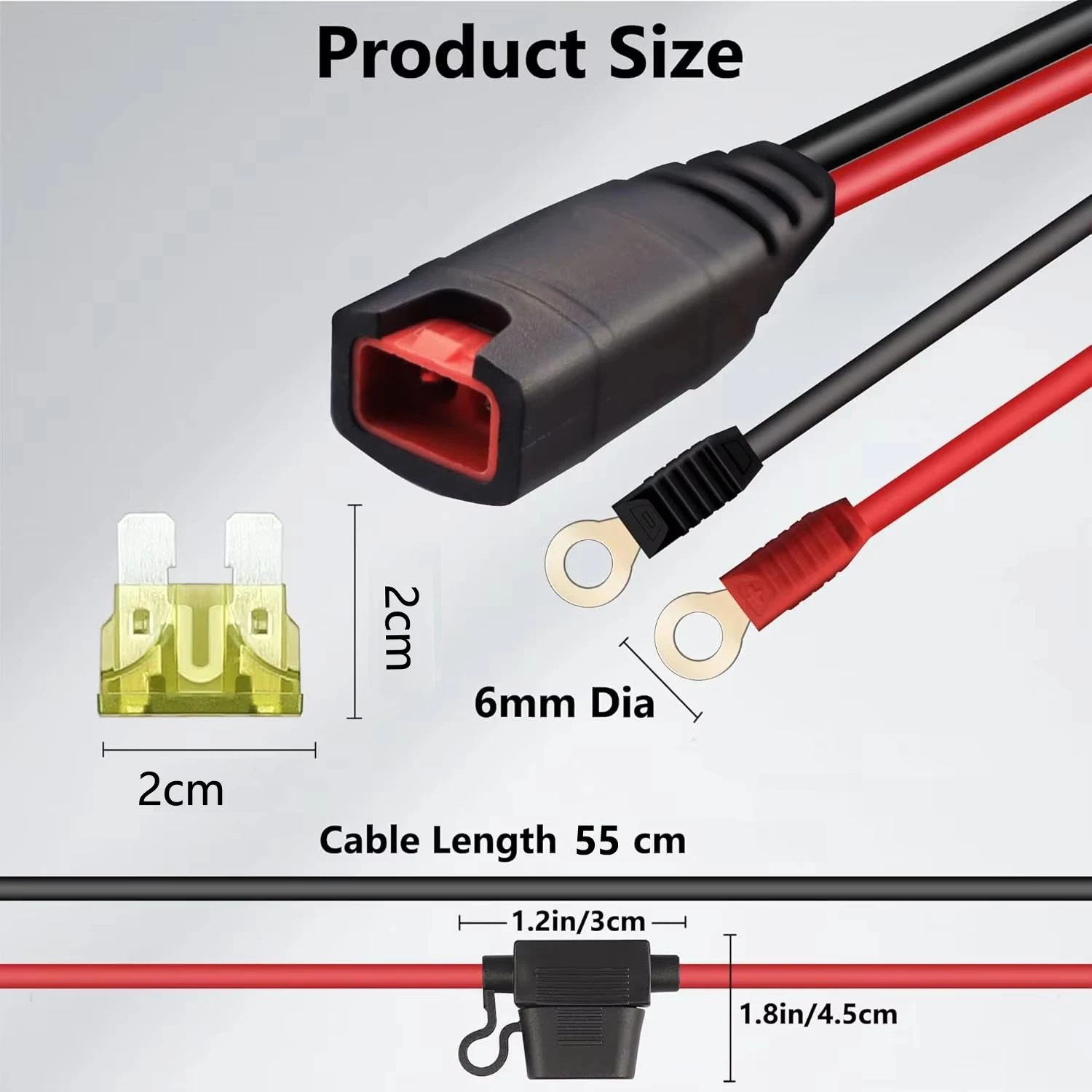 Arnés de cables de 55cm Compatible con conector de Terminal de ojal NOCO GC002 x-connect M6 (6MM) para cargadores de batería inteligentes NOCO Genius