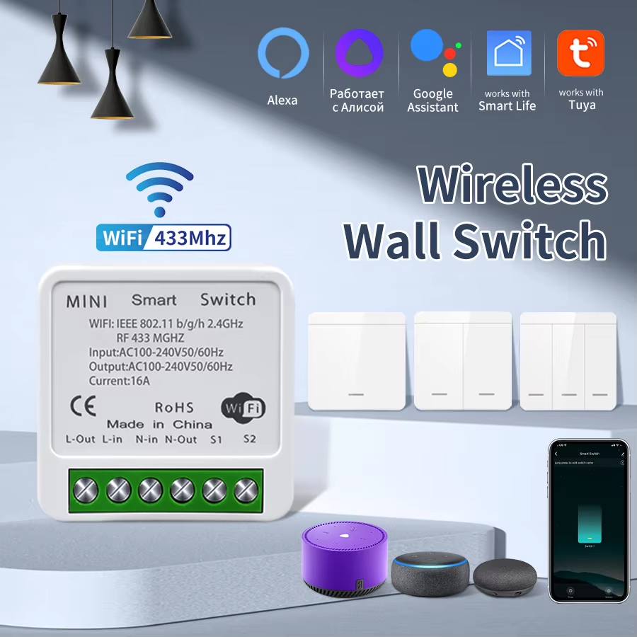 Tuya WiFi RF 433mhz Push Button Wall Switch Smart Light Switch Smart Home Wireless Via Alexa Google Home Alice Smart Life App