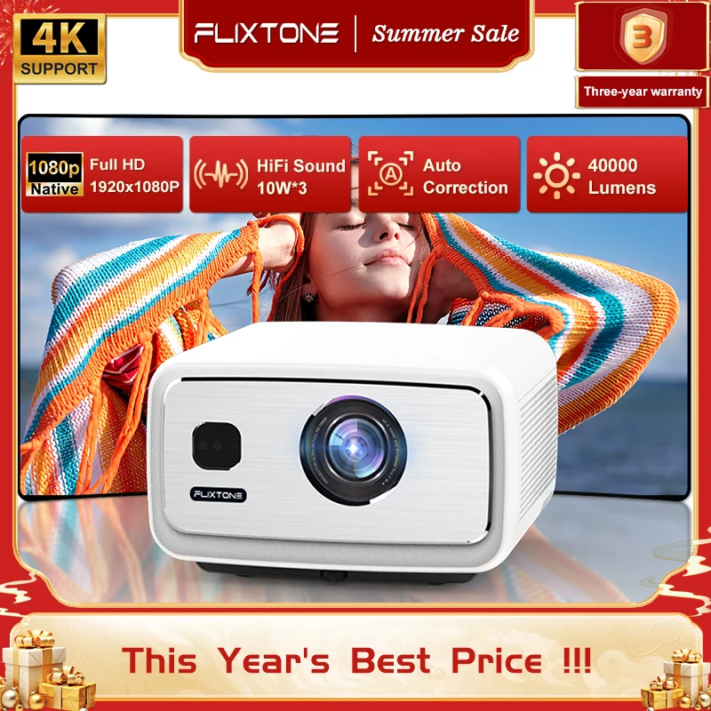 Projektor FlixTone D9W Ultra 3000 ANSI Full HD 1080P do filmów Android WiFi 6 Projektor wiązki do kina domowego do wideo na zewnątrz