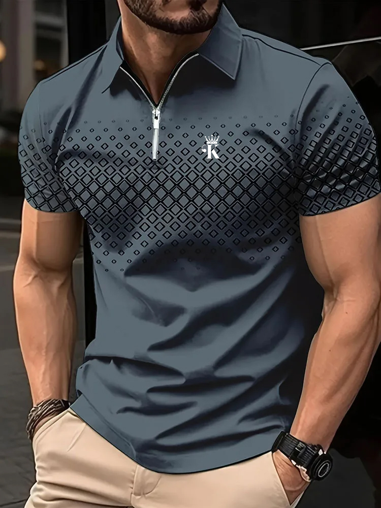 Biznesowa męska koszulka polo do golfa z krótkim rękawem Outdoor Casual Codzienna odzież uliczna Lato Nadruk 3D Mikroelastyczny poliester