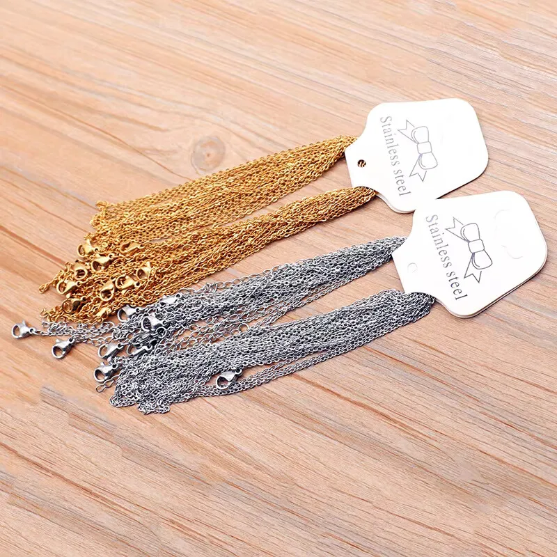 10 Uds. De cadenas de eslabones de acero inoxidable de Color dorado de 45 + 5cm, collares a granel, joyería de moda, cadenas ajustables, gargantillas al por mayor DIY