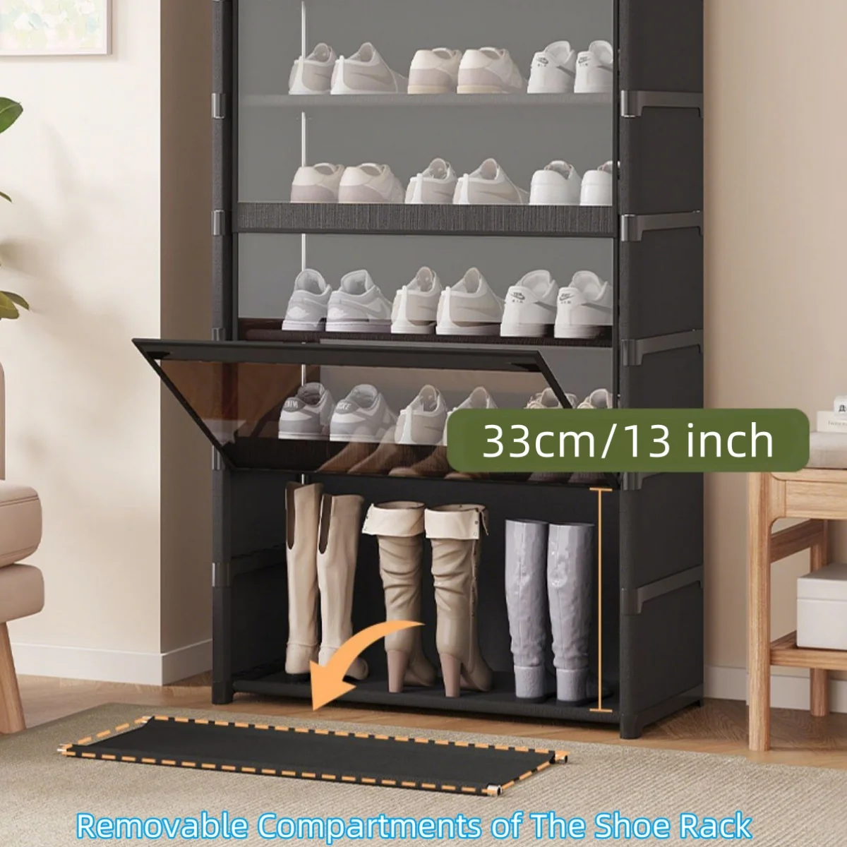 Large Dustproof Shoe Storage Organizer Rack With Clear Door Slipper Sneaker Storage Cabinet Box Plastic High-top Stackable Shelf