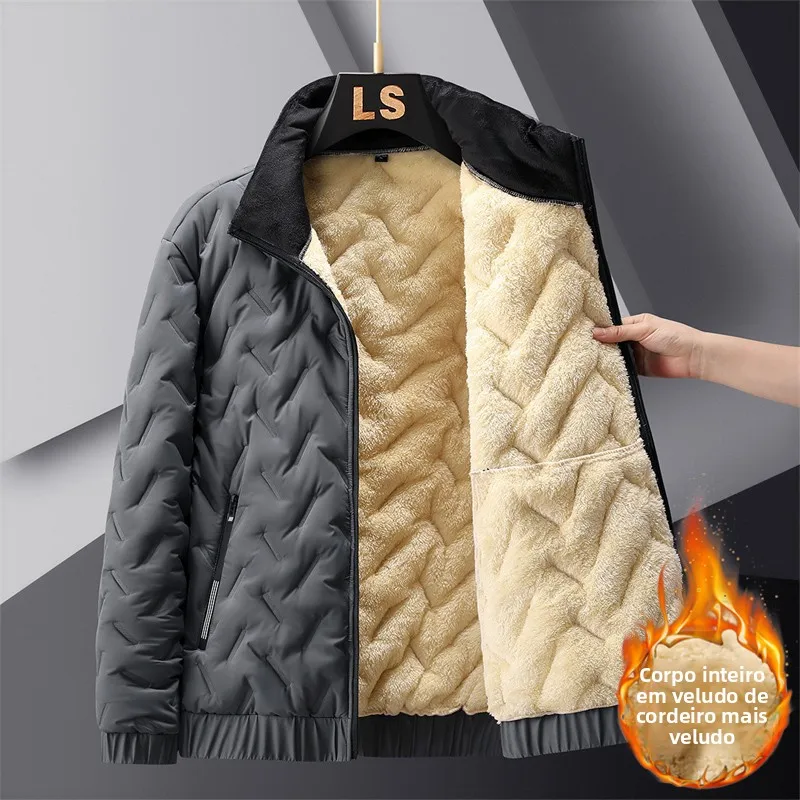 Jaqueta de Aodão de Veludo de Cordeiro Reforçada com Gola Alta, Resistente ao Uso, Roupas de Trabalho de Inverno para Homen...