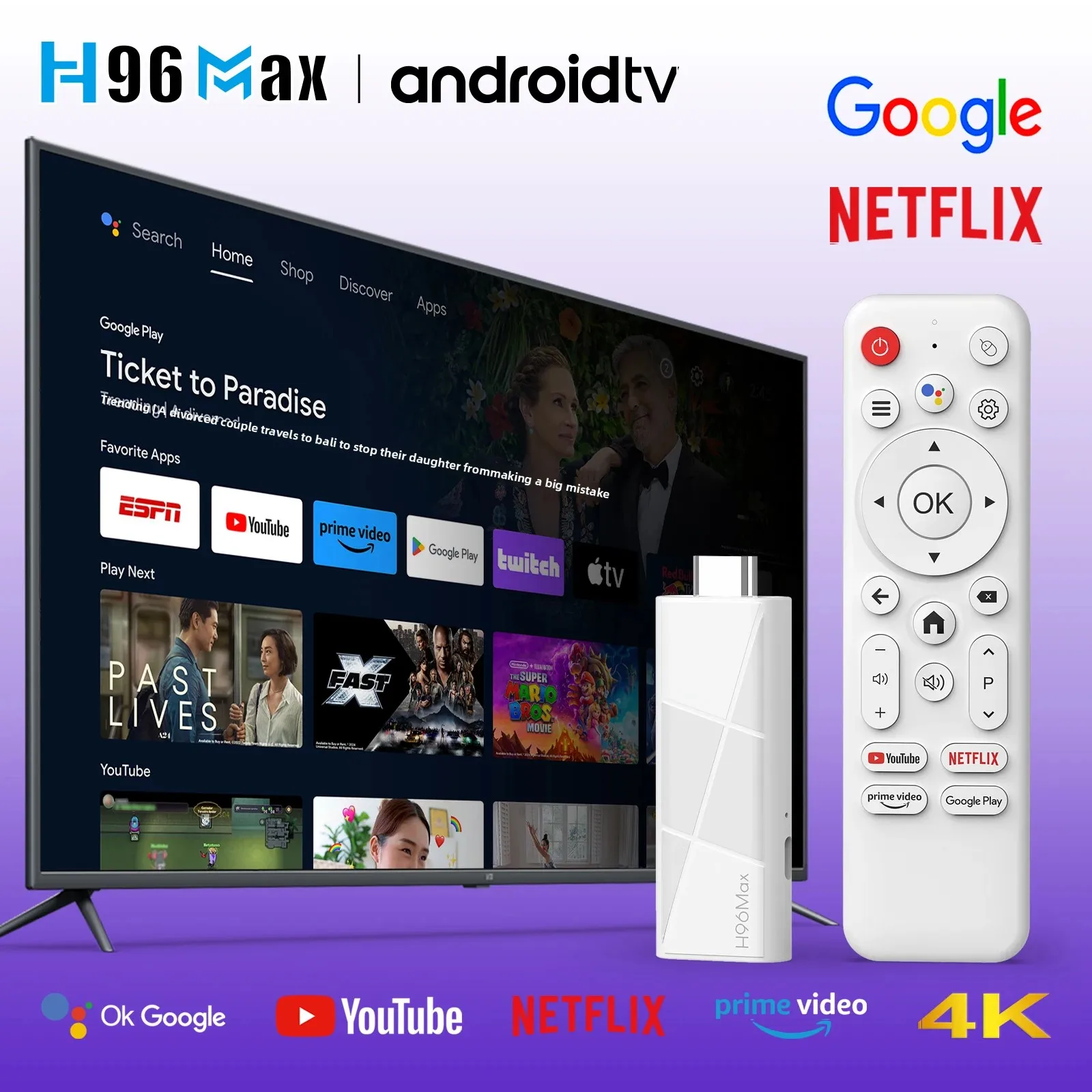 H96MAX RK3518 TV Stick Smart TV Android14 4K H96 MAX TV Box Wi-Fi6 IPTV BT5.4 8G/16G 4K@60fps HD Smart TV Dongle