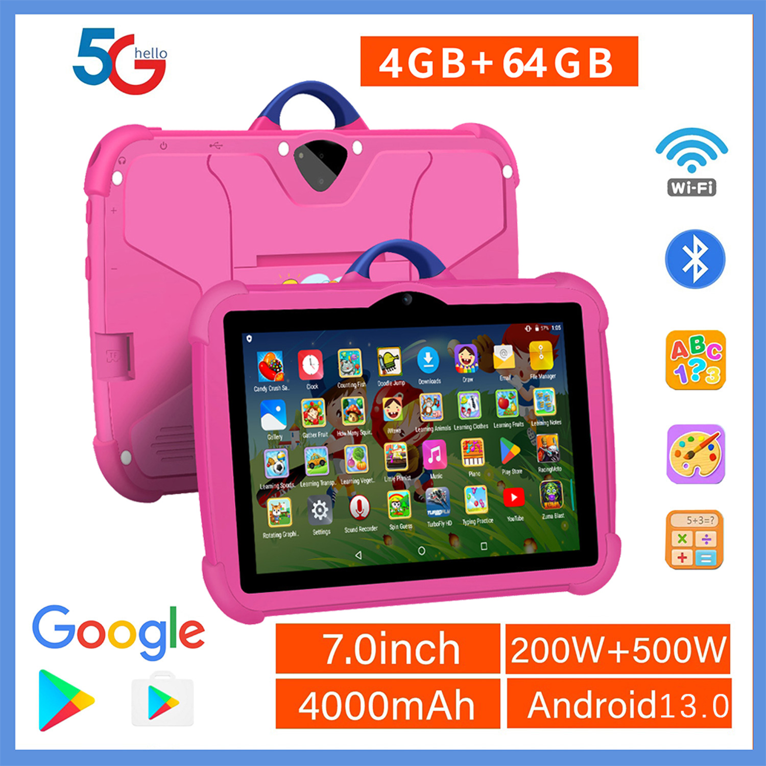 Novo 5g wifi crianças comprimidos 7 Polegada google aprendizagem educação quad core 4gb ram 64gb rom barato simples favorito das crianças tablet pc