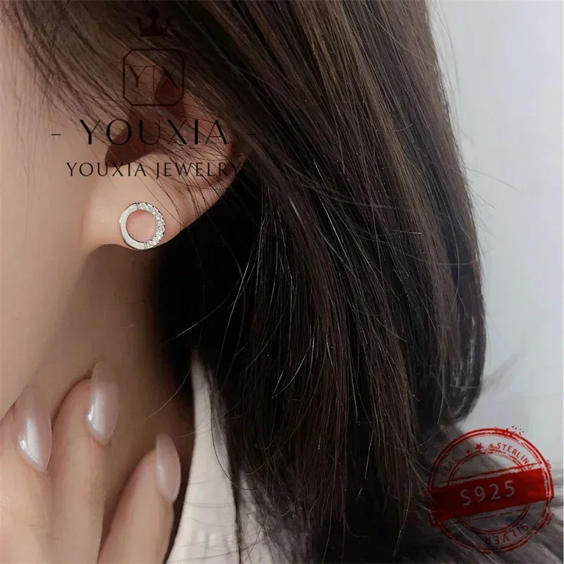 Orecchini gioielli personalizzati scintillanti in stile occidentale per donna, orecchini a bottone regalo per coppia in argento 925 premium