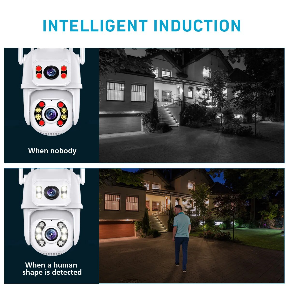8MP 4K PTZ Wifi Camera Dual Lens with Dual Screen Ai Human Detect Auto Tracking Wireless Outdoor Surveillance Camera ICSee App