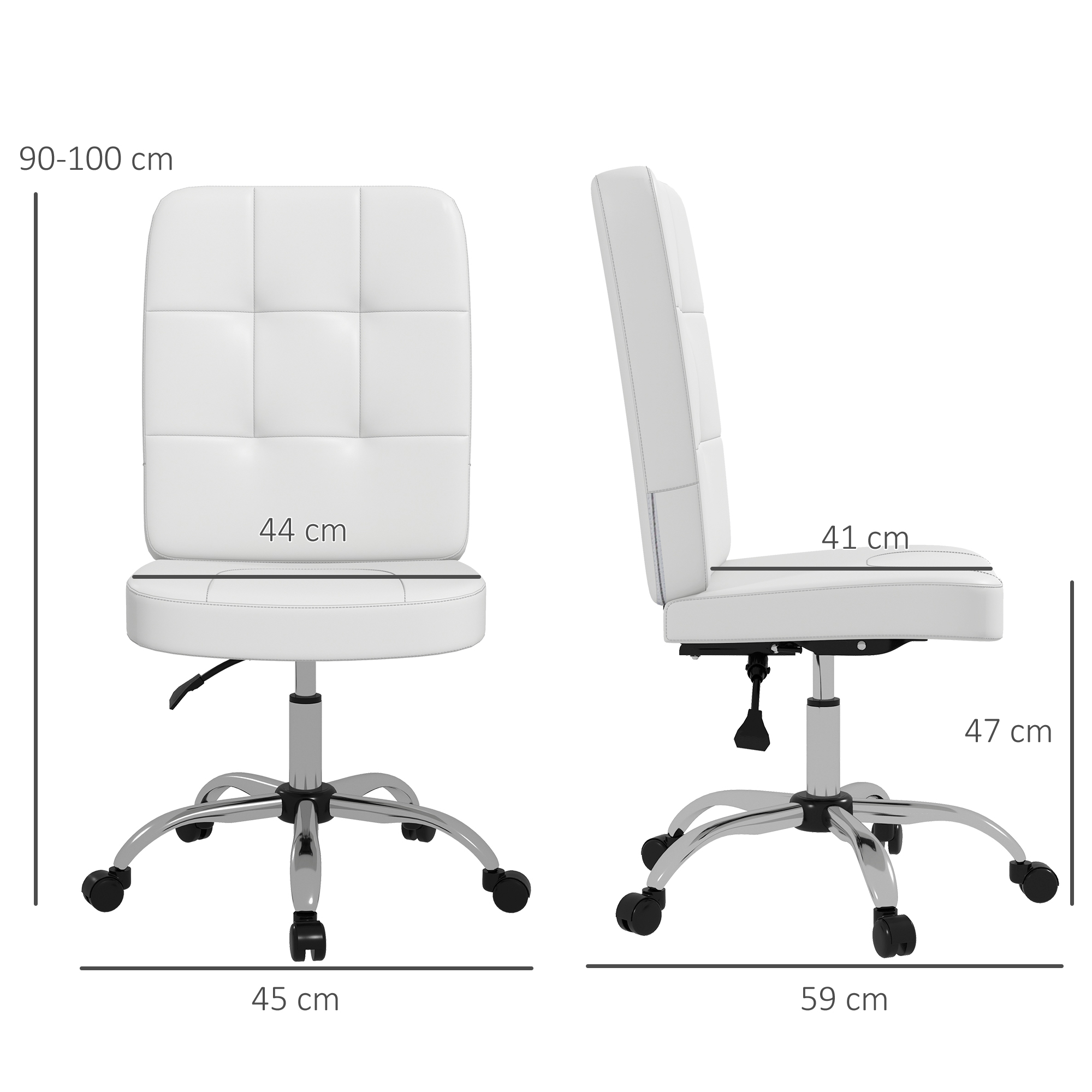 Vinsetto bezramienne krzesło biurowe z regulowaną wysokością 45x59x90-100 cm białe