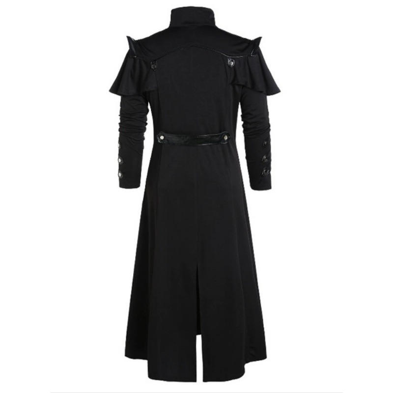 Vintage Men's Gothic Steampunk Long Jacket Trench Coat Retro Medieval Warrior Knight Overcoat Male Victoria Long Coat Plus Size