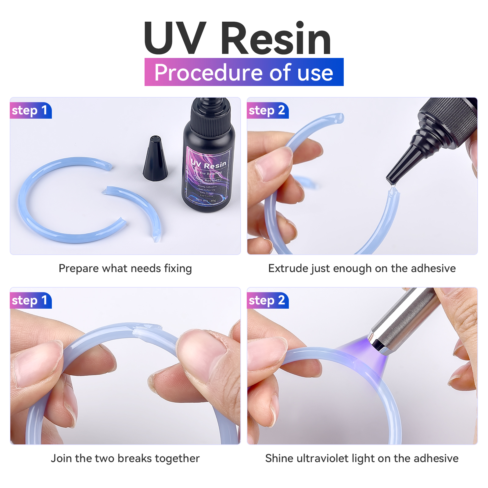 20g/30g/50g UV Epoxy Resin Glue DIY Jewelry Making High Transparency Fast Drying High Hardness Glue UV Lamp DIY Craft Decor