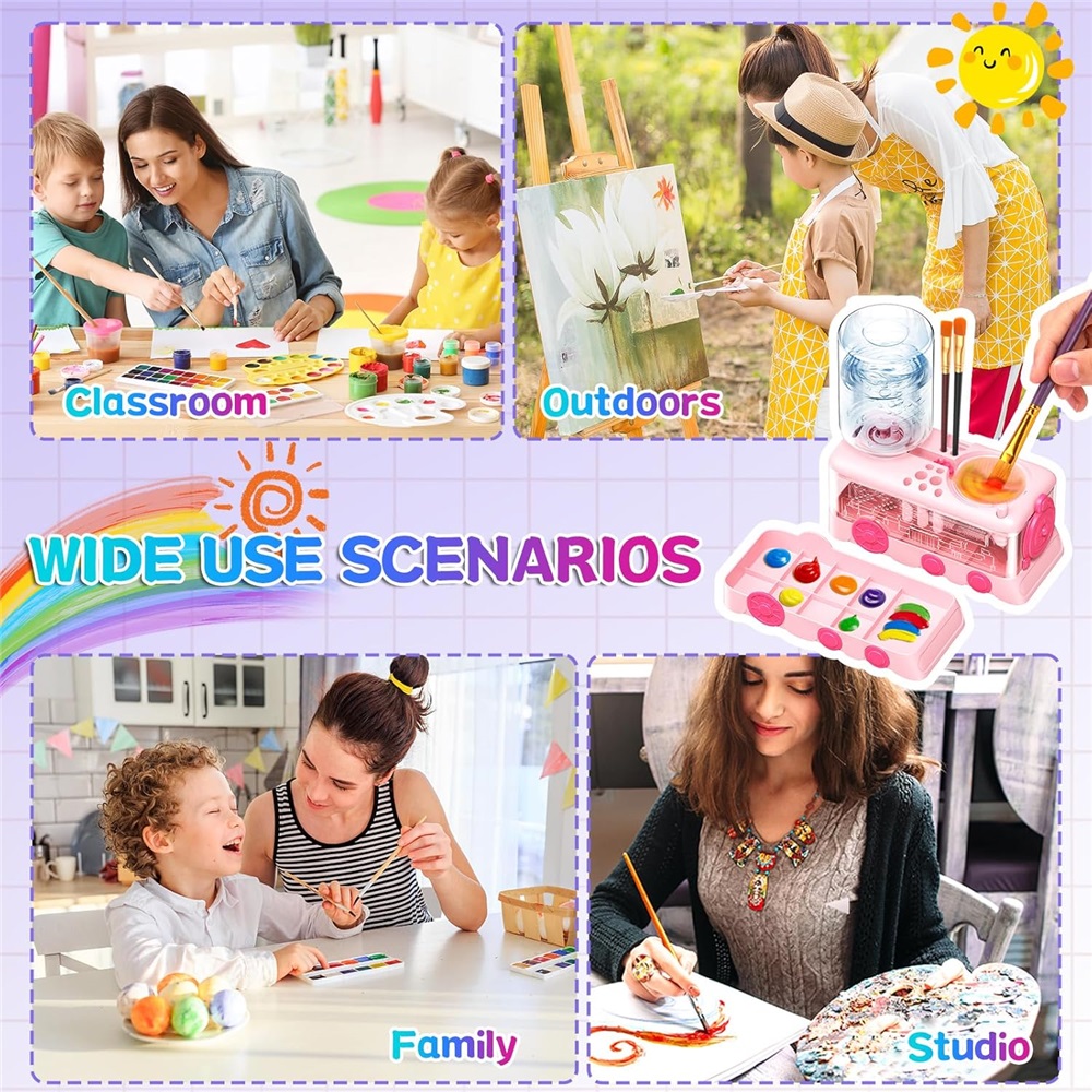 2025 Neues Pinsel-Reinigungswerkzeug mit Tablett, verbessertes 4-in-1-Malzubehör mit Abfluss, Pinselhalter und Pinselhalter mit Palette