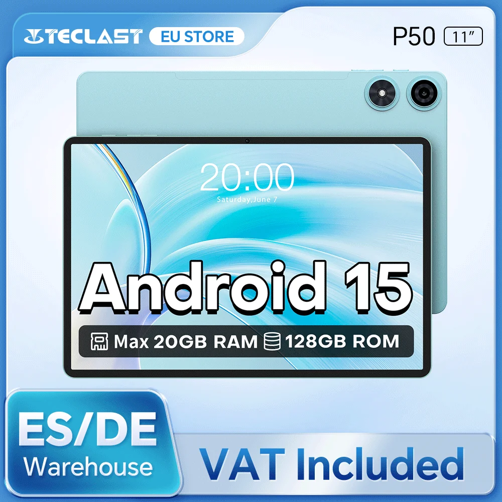 Teclast P50 Android 14 Tablet 11 "IPS Max 14GB RAM 128GB ROM Unisoc T606 8 núcleos 13MP Cámara 8000mAh Tipo-C 4G LTE SireV Rheinland