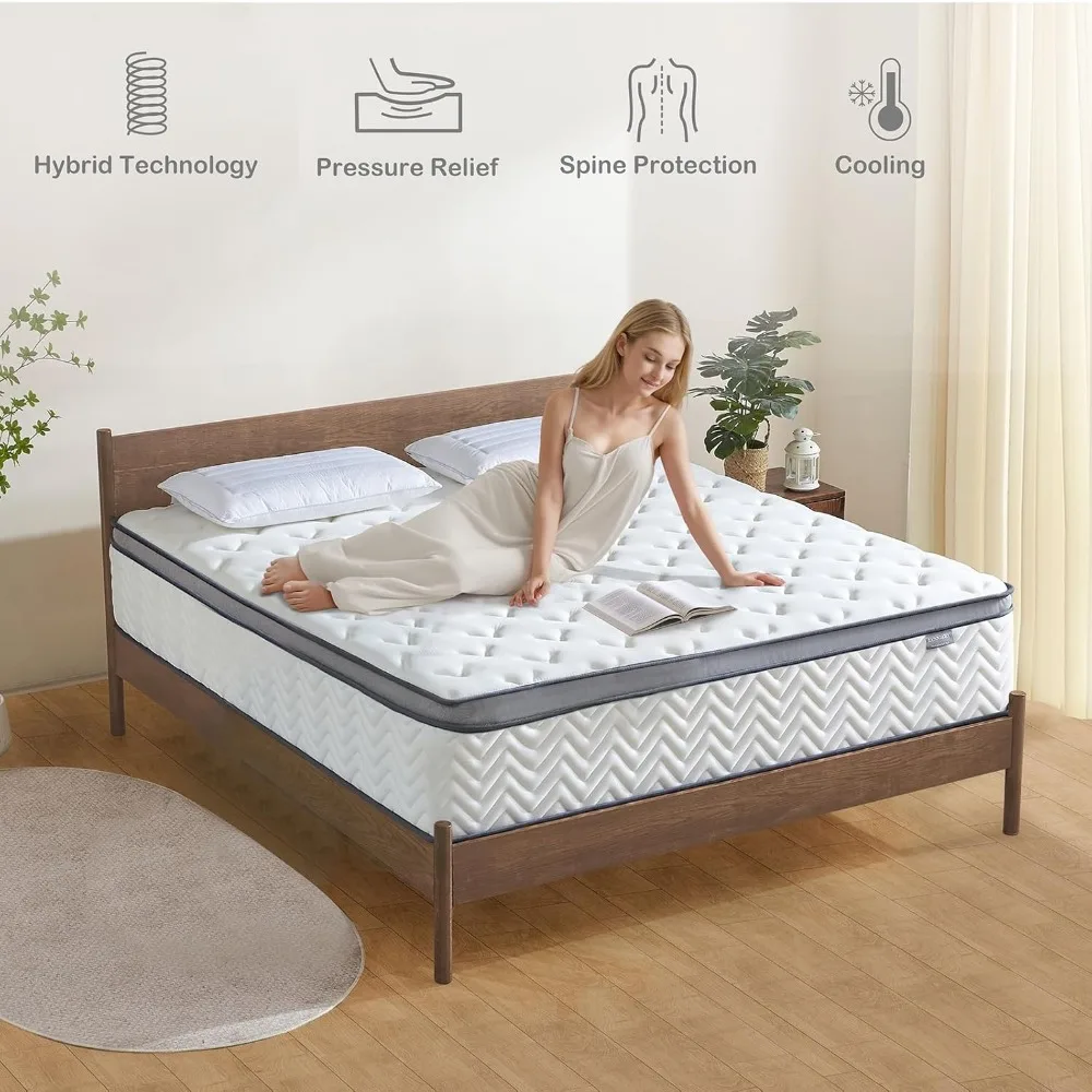Queen Size Mattress, 12 Inch Hybrid Mattress with Memory Foam and Individual Pocket Springs for Motion Isolation, Pressure Relie