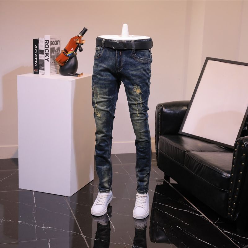 Pantalones rasgados elásticos con agujeros pantalones vaqueros masculinos pantalones vaqueros ajustados para hombres tubo ajustado roto elástico flaco rasgado verano Denim