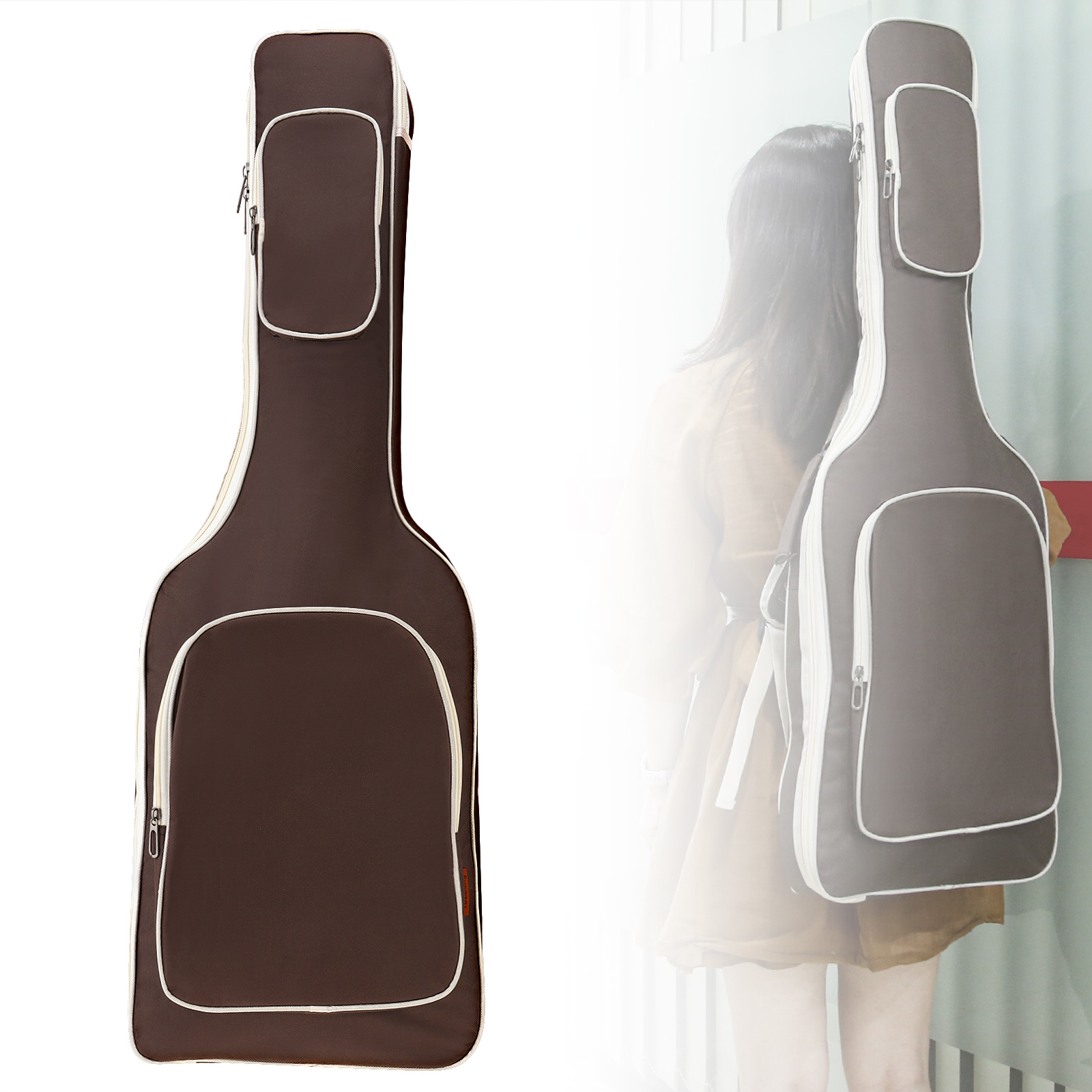 Almohadilla de tela Oxford de 39-48 pulgadas, funda de bajo eléctrico con correas dobles gruesas de algodón de 8-10mm, mochila con cubierta impermeable