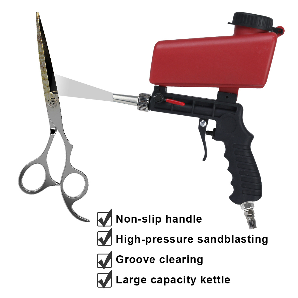 Pistola de chorro de arena portátil ajustable, chorro de arena por gravedad, 90psi, pequeña máquina de chorro de arena, juego de pistola de chorro neumática de mano
