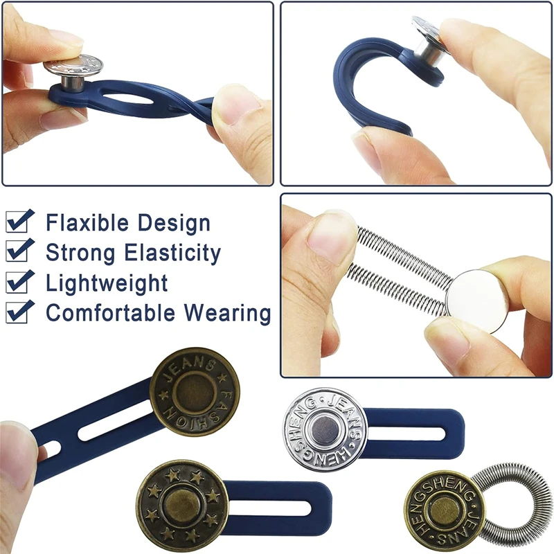 ใหม่ 10/5/1PC ปุ่มโลหะ Extender สําหรับกางเกงกางเกงยีนส์ฟรีเย็บปรับ Retractable เอว Extenders ปุ่มเข็มขัด Expander