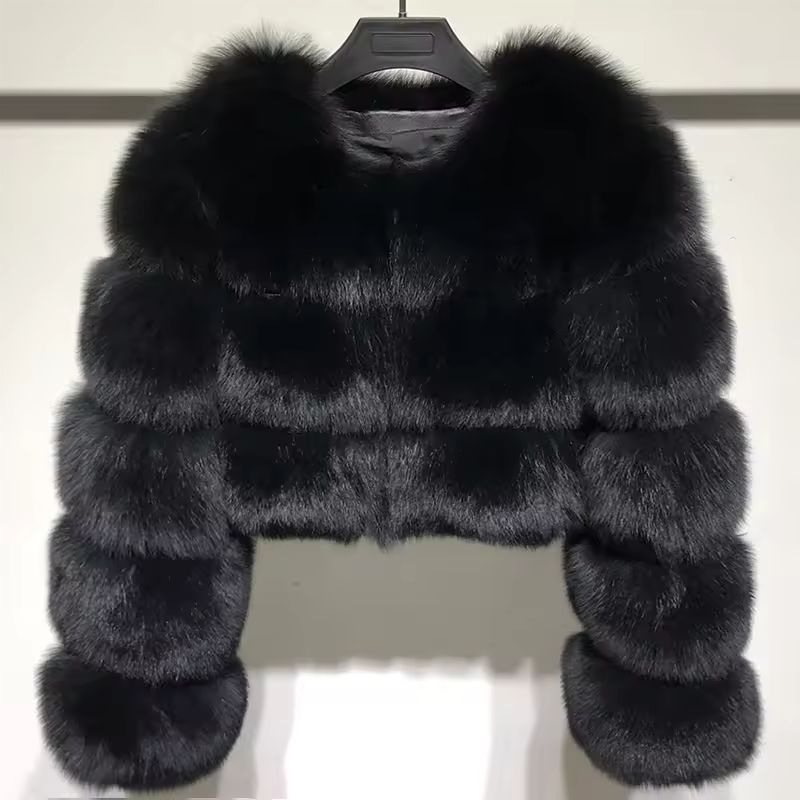 Frauen Faux Fuchs Pelzmantel Solide Kurze Jacke V-ausschnitt Solide Langarm Dicke Warme Pelz Büro Dame Elegante Casual 2025, herbst Winter