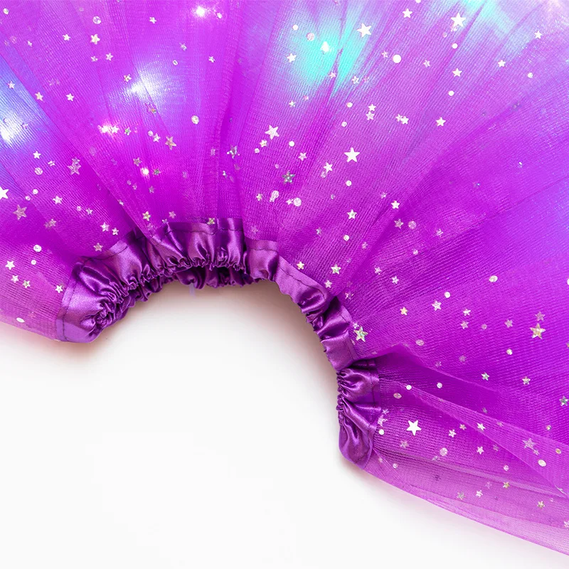Minirock LED leuchtendes Licht Damen Tüll Sternrock Kurzer Tutu Minirock Erwachsene Fancy Ballett Dancewear Party Kostüm Ballkleid