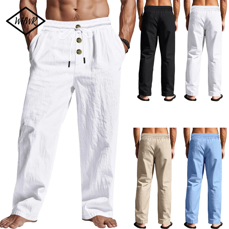 Herren-Freizeithose 2025, Frühjahr/Sommer, neuer Mann, große Größe, weiß, gerade Hose, solide Strandhose, schwarz, Fitnesshose, S-XXXL