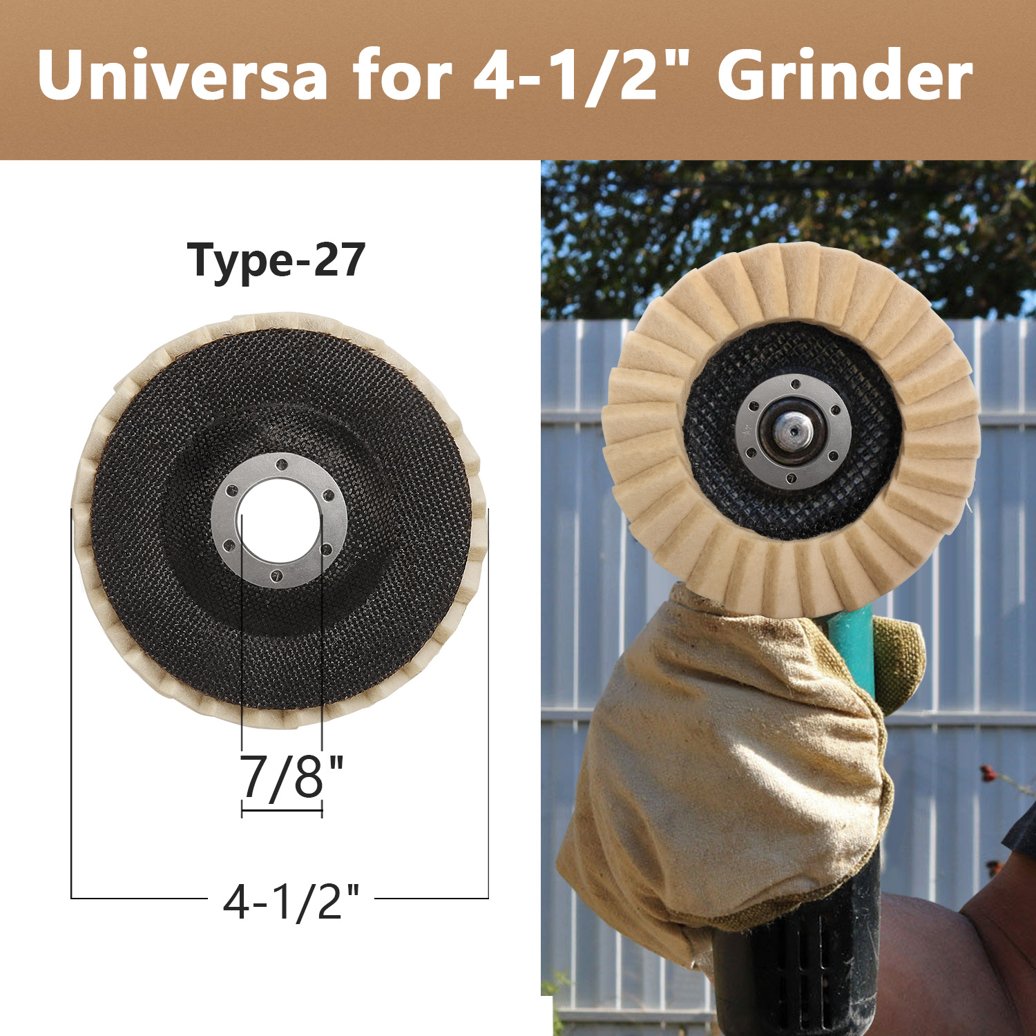 Nununco 3/4/4.5/5 Polegada roda de polimento de lã almofada de feltro de lã acessórios moedor disco de moagem para metal vidro cerâmica polimento1pc