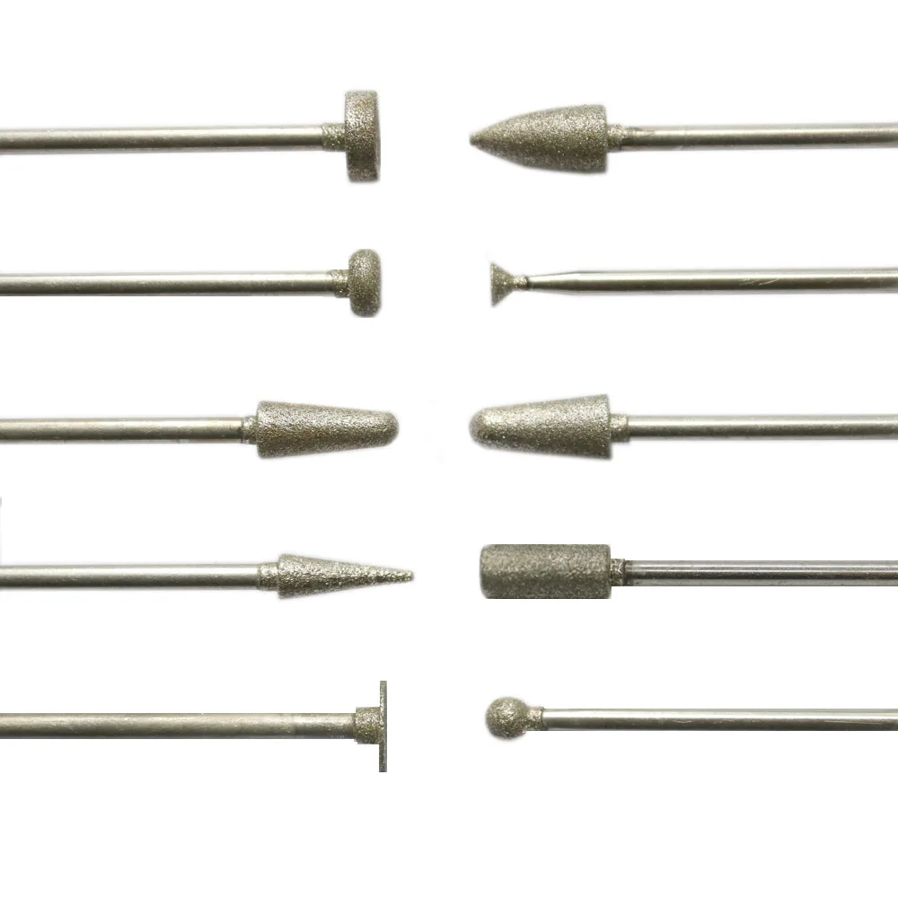 10pcs mixed 2.35mm shank HP diamond burs grinding head jade Emerald Polishing