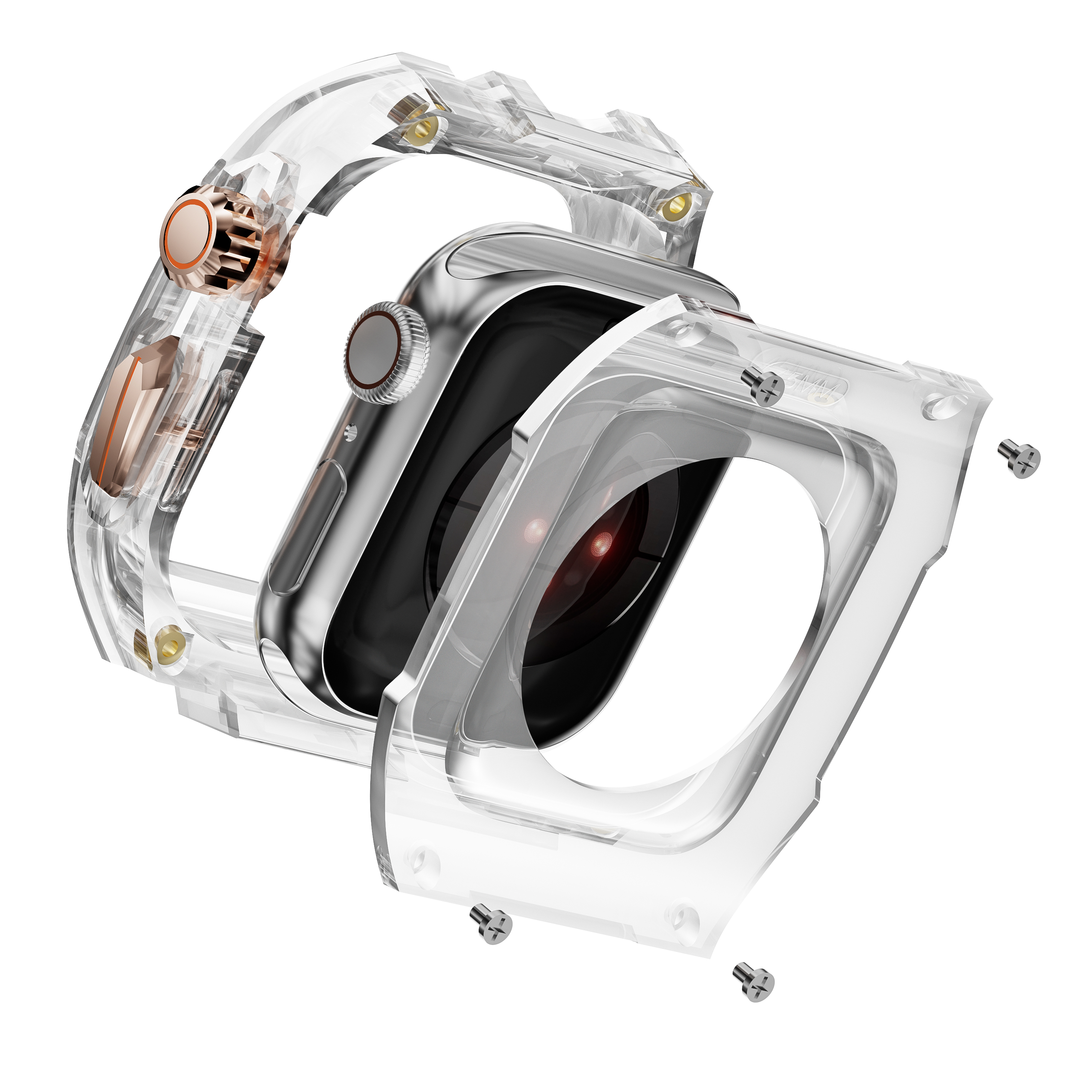 Apple Watch シリーズ 9 8 7 6 5 4 40or41mm 44or45mm 49mm 高級修正ストラップ透明ケース + 統合 TPU ストラップに適しています。