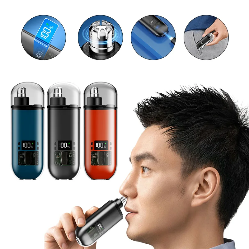 Mini recortador de pelo Nasal portátil con pantalla LED y carga tipo C, herramienta de aseo Personal compacta y versátil