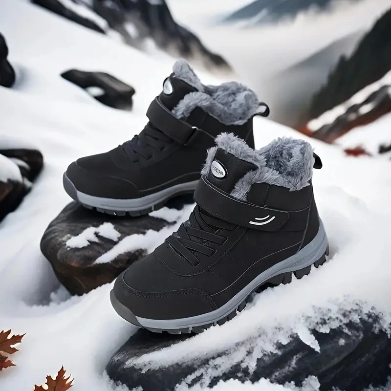 Botas Mujer Botas de nieve para mujer en invierno con plumas de felpa y aislamiento grueso Zapatos de algodón ligeros antideslizantes para hombre