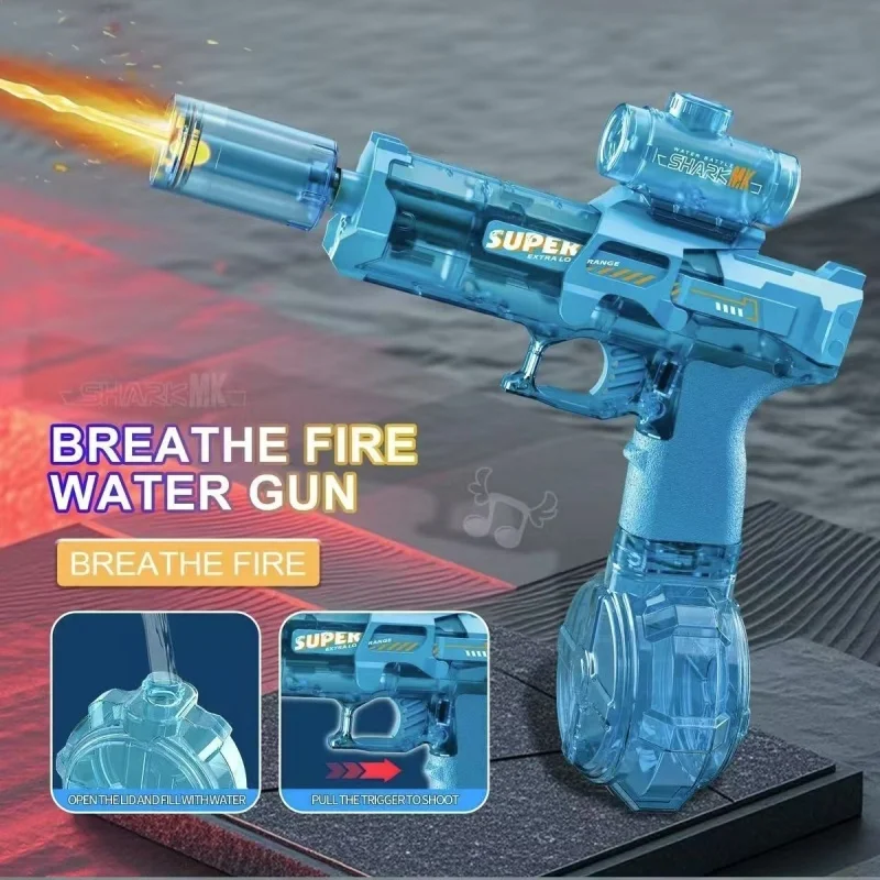 Pistola ad acqua elettrica a fuoco continuo Firelight con effetti luminosi a fiamma a impulsi integrati - Giocattolo per bambini con riavvolgimento automatico