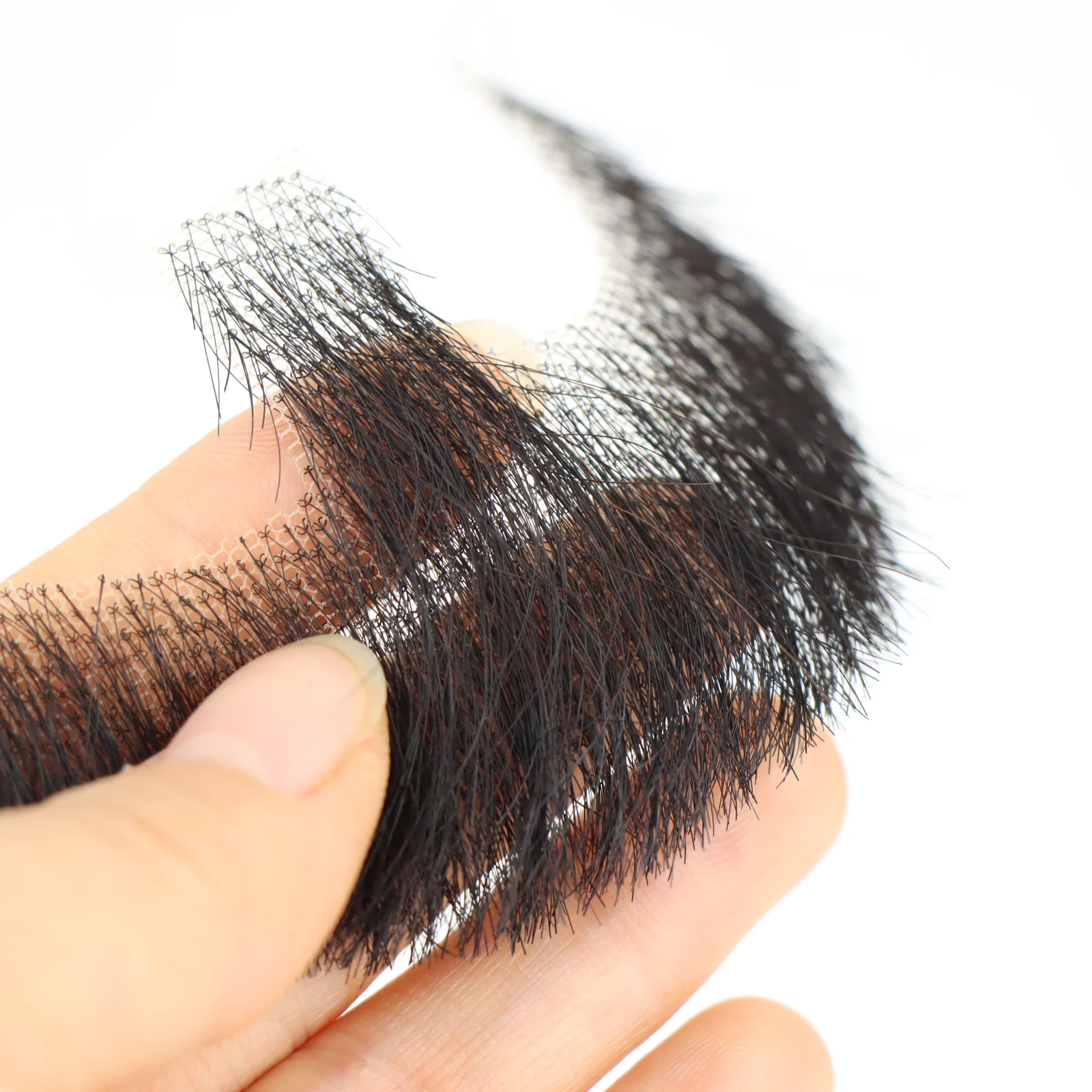 Barba falsa corta para hombres, bigote falso negro, 100% cabello humano, barba falsa realista, maquillaje de encaje, falso barbudo para hombre, sistema de reemplazo