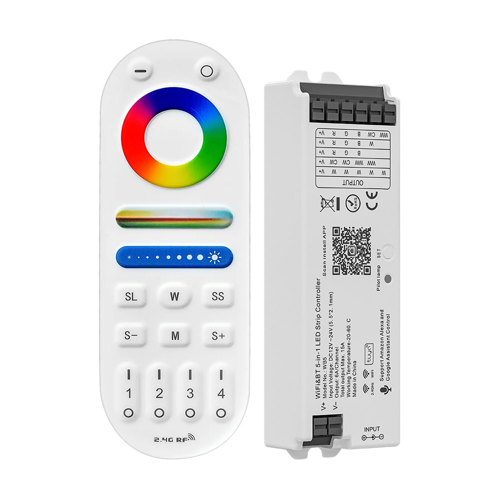 WB5 WiFi 5 IN 1 LED Controller Tuya APP Alexa Google Home Sprachsteuerung RGB RGBW CCT Led Streifen Dimmer Bluetooth APP RF Fernbedienung