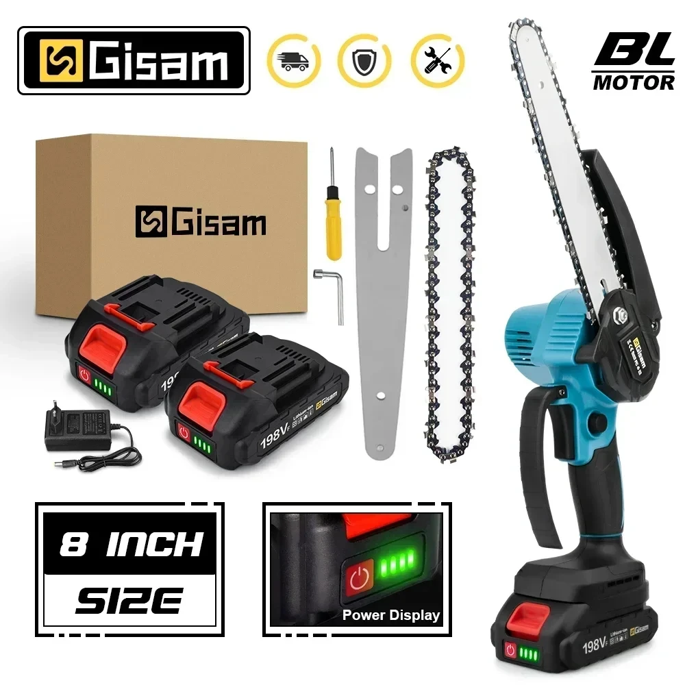 Gisam Brushless 8 Inch Electric Saw Electric Chainsaw One-handed Woodworking Garden Tool Pruning Saw For Makita 18V Battery Pin