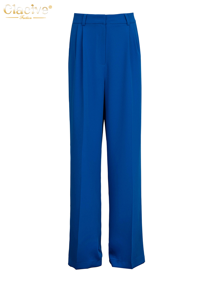 Clacive Blue Office กางเกงสตรี 2021 แฟชั่นหลวมความยาวเต็มกางเกงสุภาพสตรี Casual High เอวกางเกงกว้างสําหรับสตรี