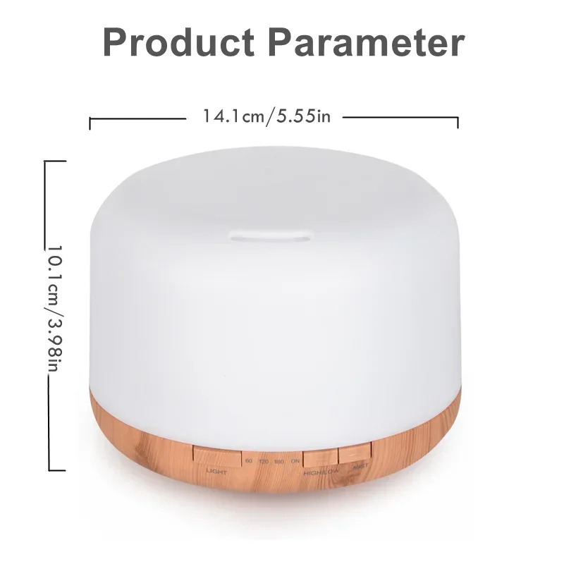 木目調アロマディフューザー,カラー常夜灯付きUSBエッセンシャルオイル加湿器,家庭用空気加湿器,500ml