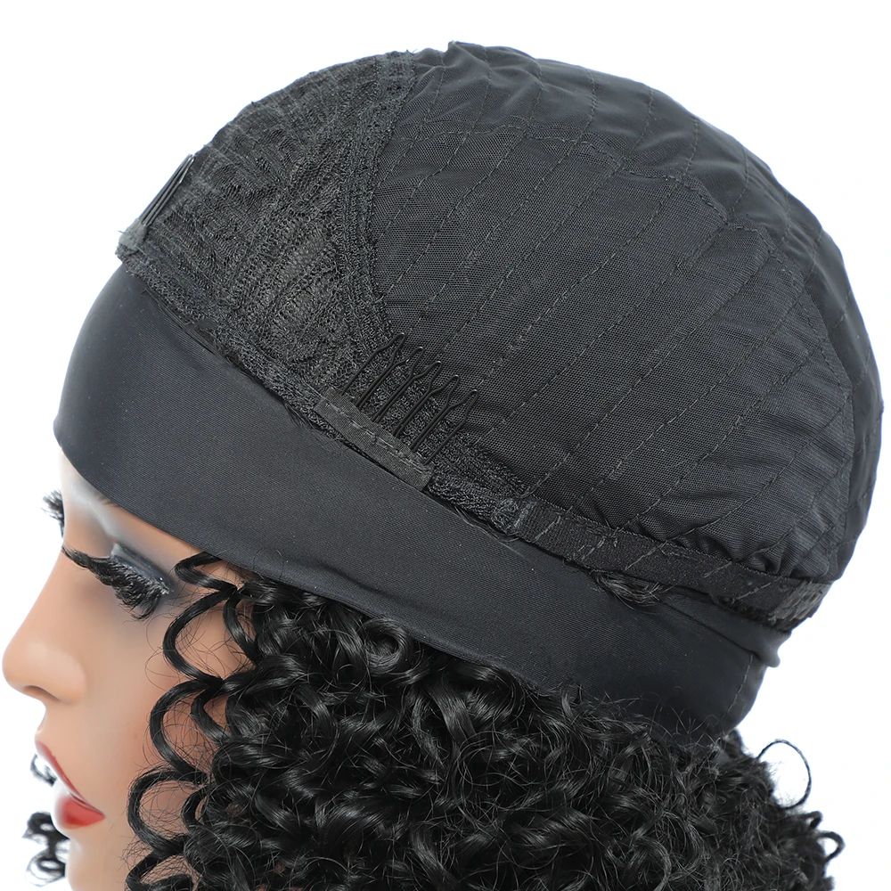 Perucas macias e encaracoladas com bandana Peruca Curta Sem Cola Peruca de cabelo sintético afro profundo para mulheres e meninas naturais pelucas para mulher